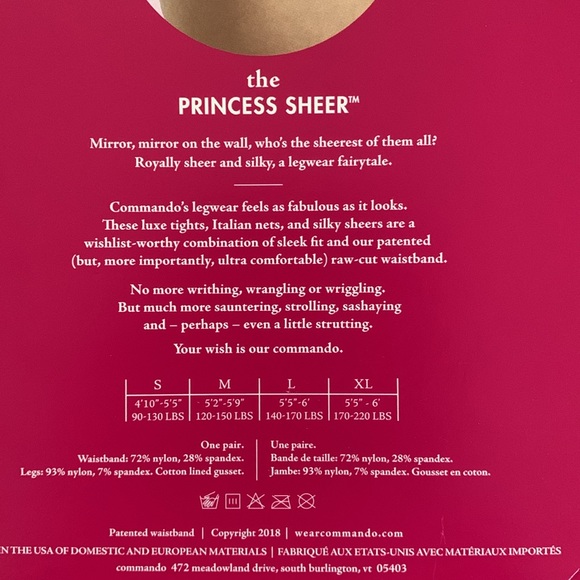 Commando Princess Sheer Tights Hosiery Kate Size Small - Picture 3 of 6